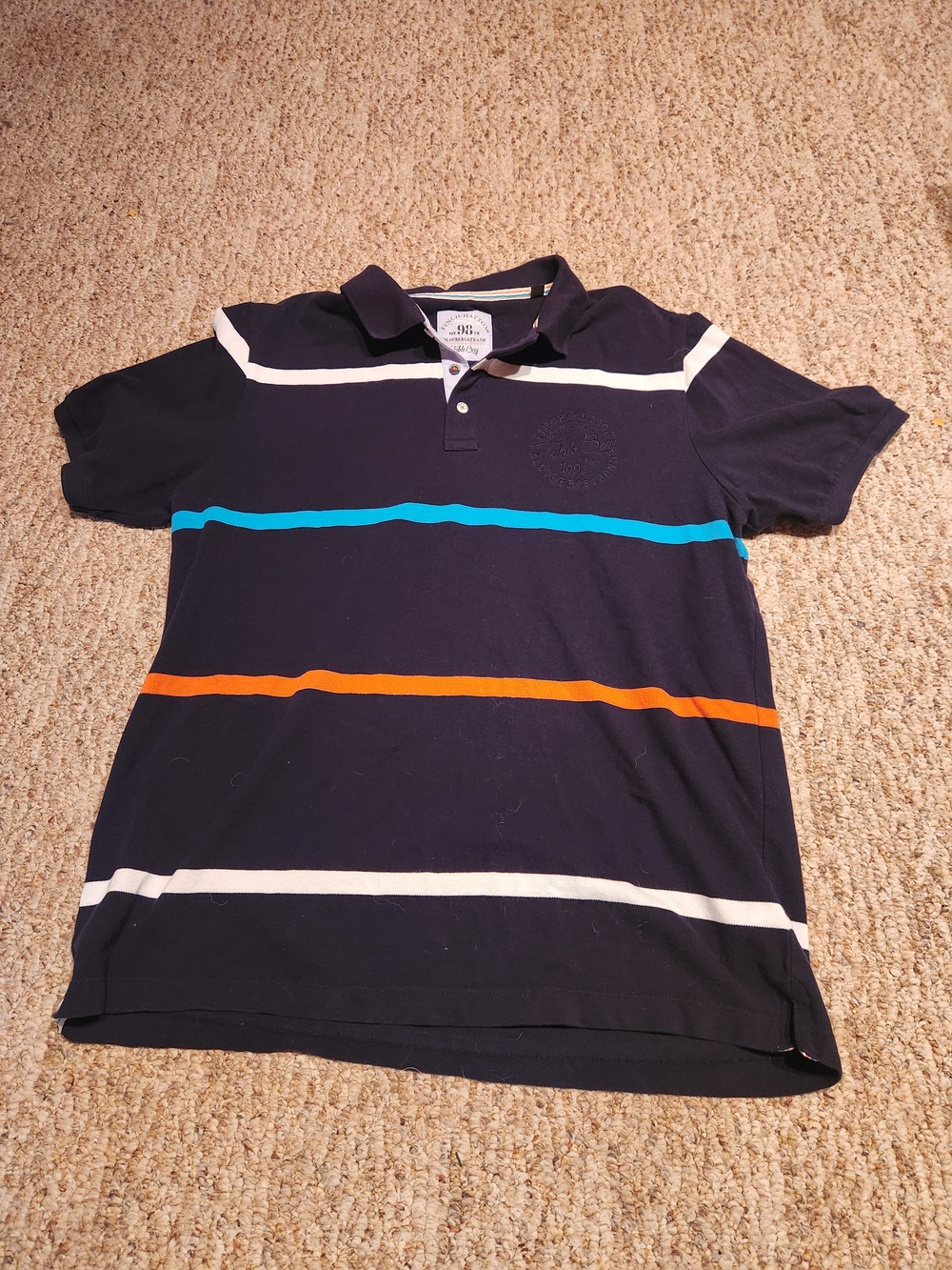 Fynch-Hatton Navy Rugby Polo with White, Teal & Orange Trim